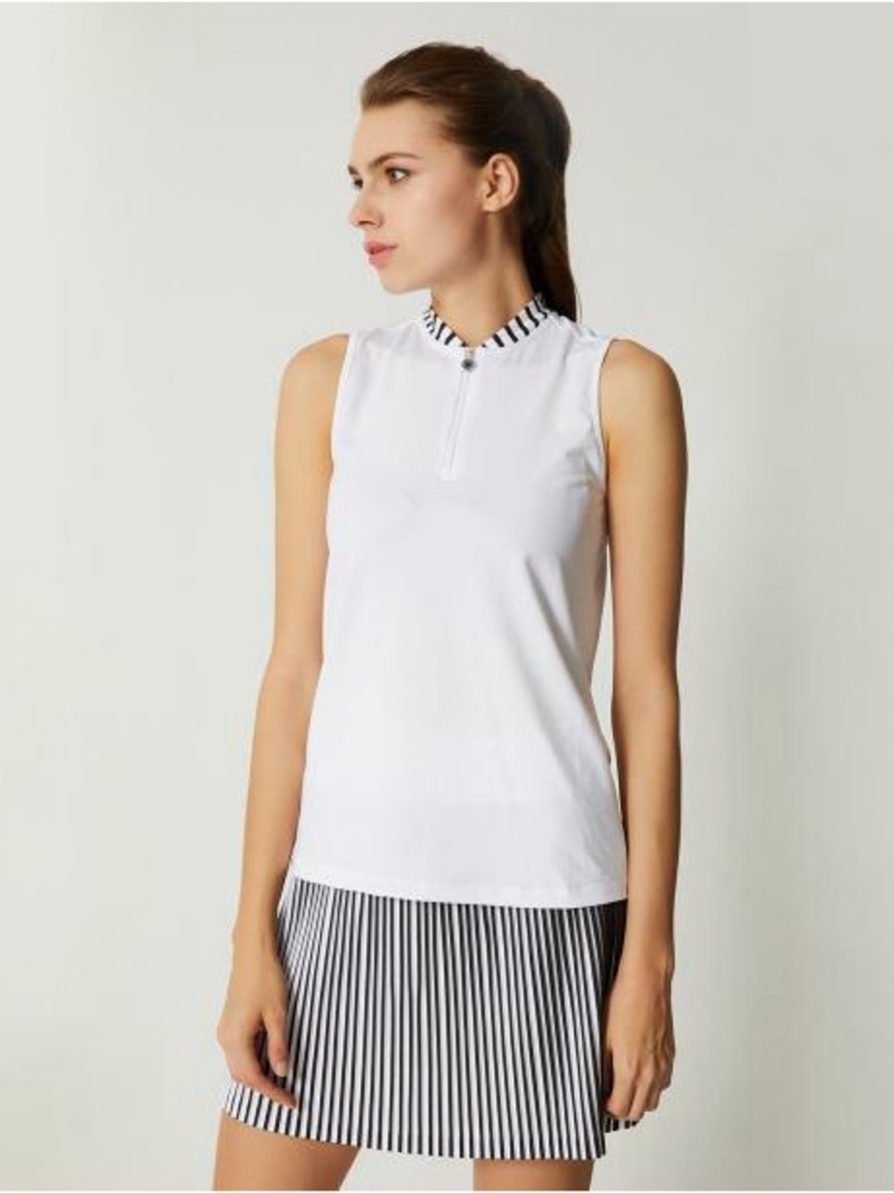 Golfino Sleeveless Polo & Striped Skort Set White Black Size 4
